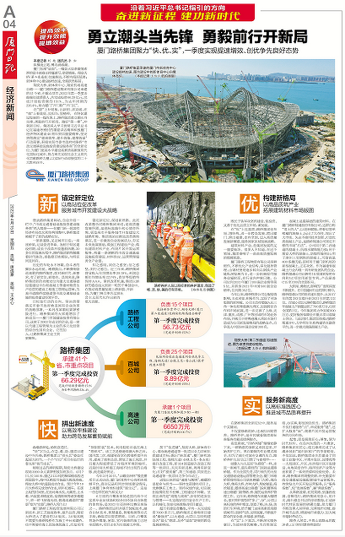 20220415【黨辦】廈門(mén)日報：勇立潮頭當先鋒  勇毅前行開(kāi)新局—— 廈門(mén)路橋集團聚力“快、優(yōu)、實(shí)”，一季度實(shí)現提速增效、創(chuàng  )優(yōu)爭先良好態(tài)勢_調整大小.png